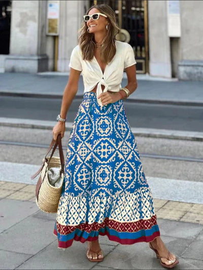 Léa - Jupe d'été longue rétro boho en tissu léger