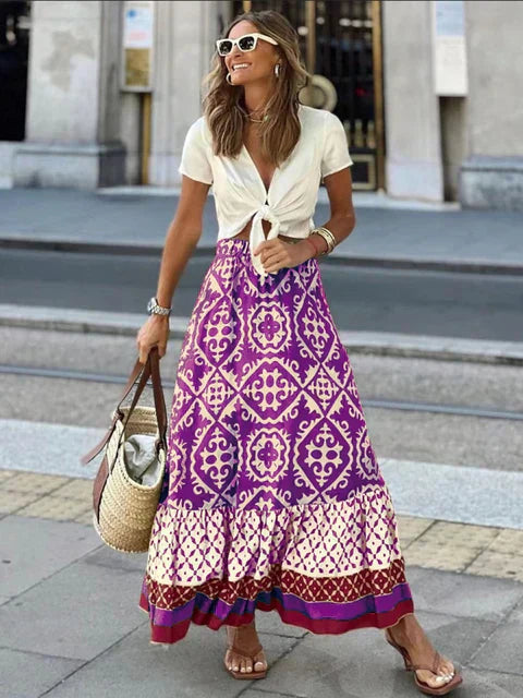 Léa - Jupe d'été longue rétro boho en tissu léger