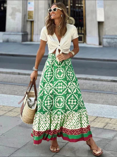 Léa - Jupe d'été longue rétro boho en tissu léger