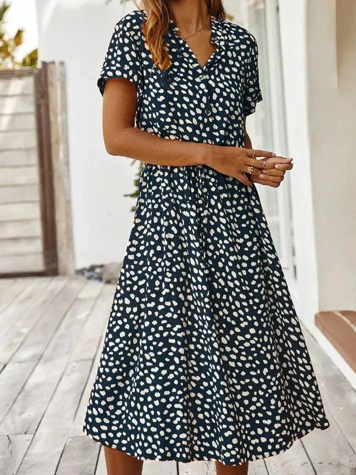 Monique - Robe midi boho à fleurs et décolleté en V