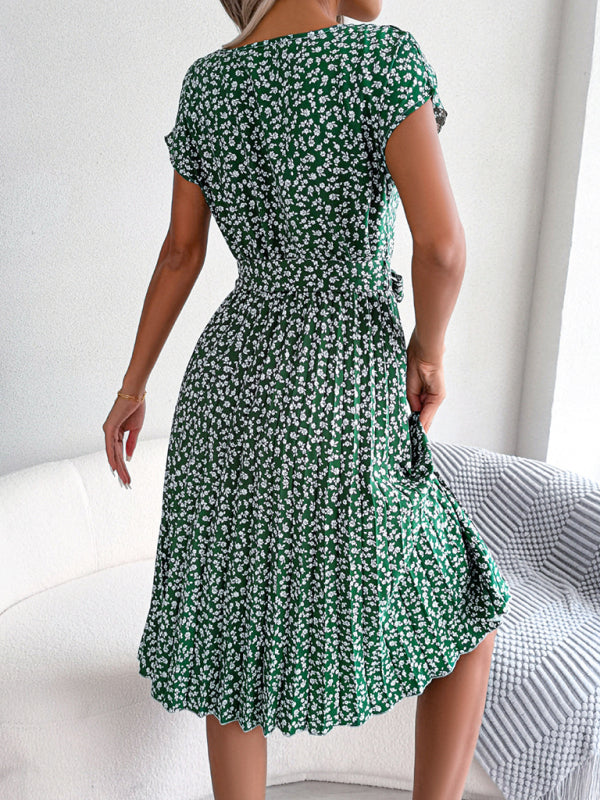Angela – Robe Midi Trapèze à Fleurs avec Ceinture Élégance Décontractée et Raffinée