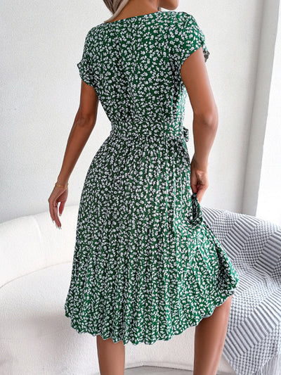 Angela – Robe Midi Trapèze à Fleurs avec Ceinture Élégance Décontractée et Raffinée