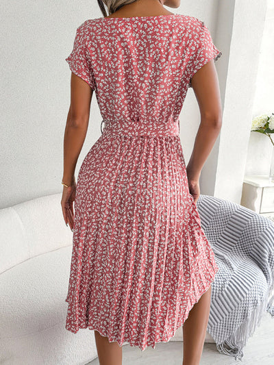 Angela – Robe Midi Trapèze à Fleurs avec Ceinture Élégance Décontractée et Raffinée