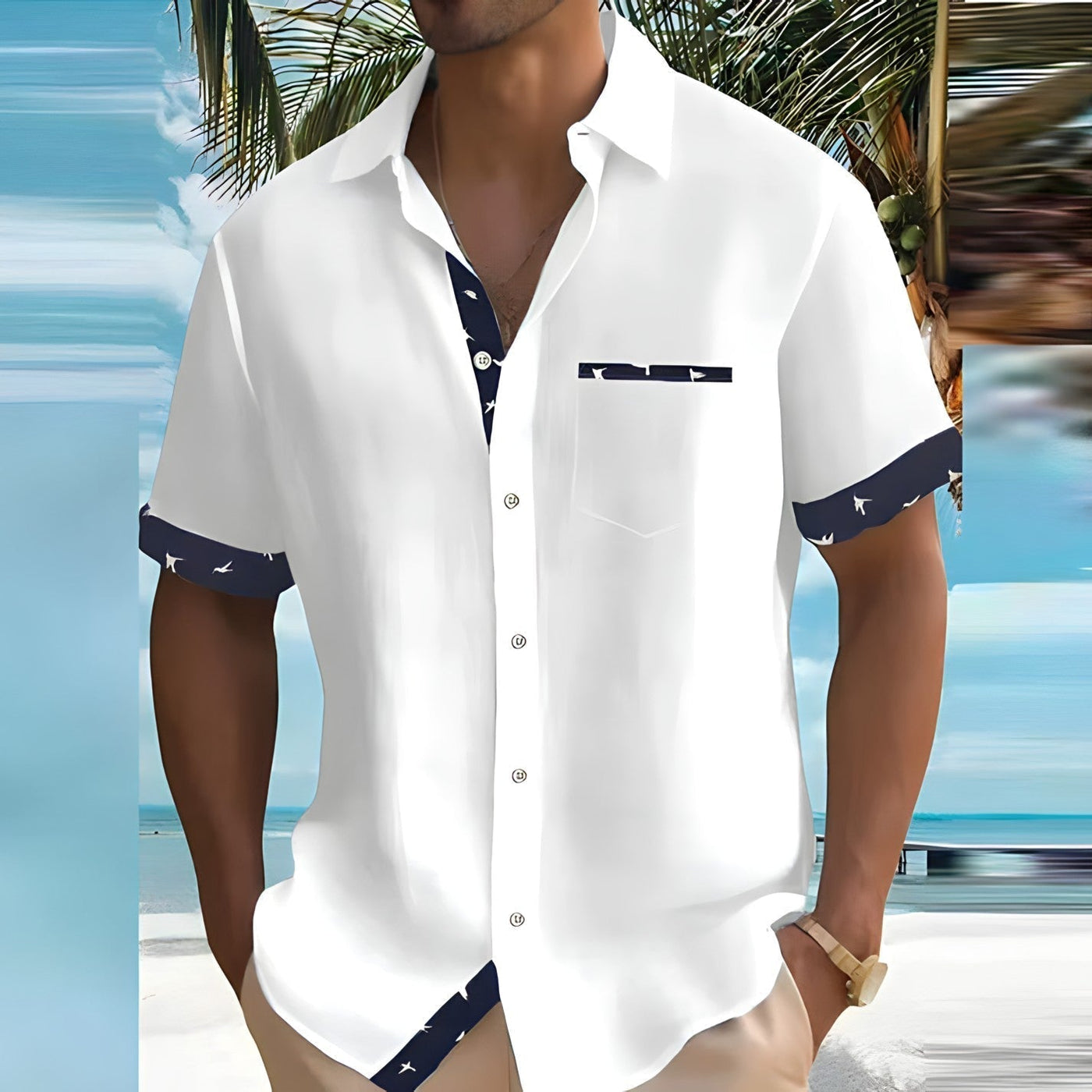 Chemise Homme à Manches Courtes avec Bords Contrastés