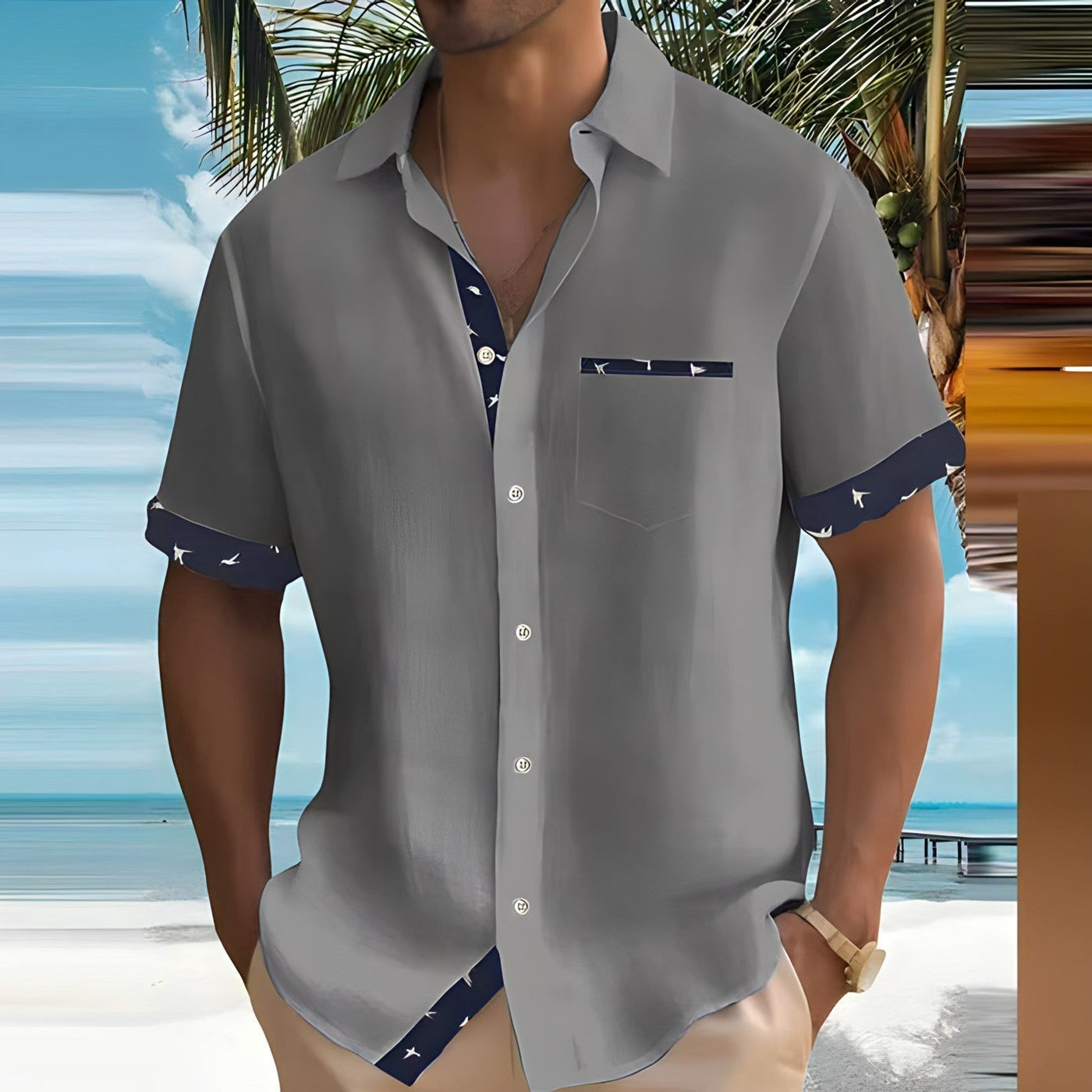 Chemise Homme à Manches Courtes avec Bords Contrastés
