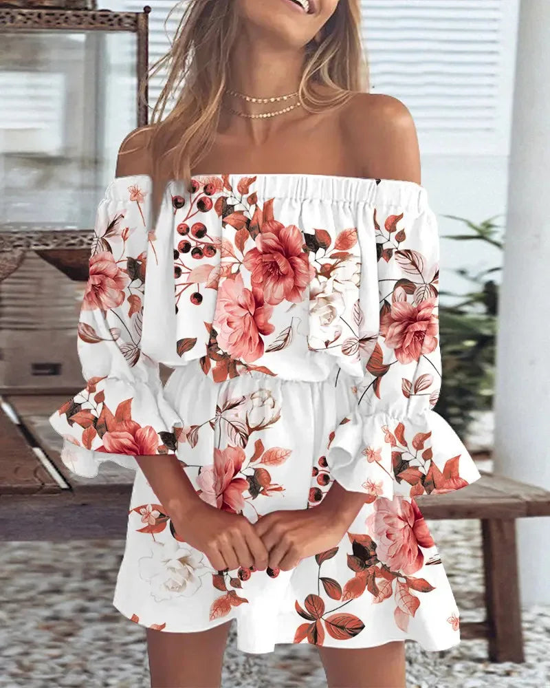 Dania | Robe Épaule Dénudée Élégante à Motifs Floraux pour Femme