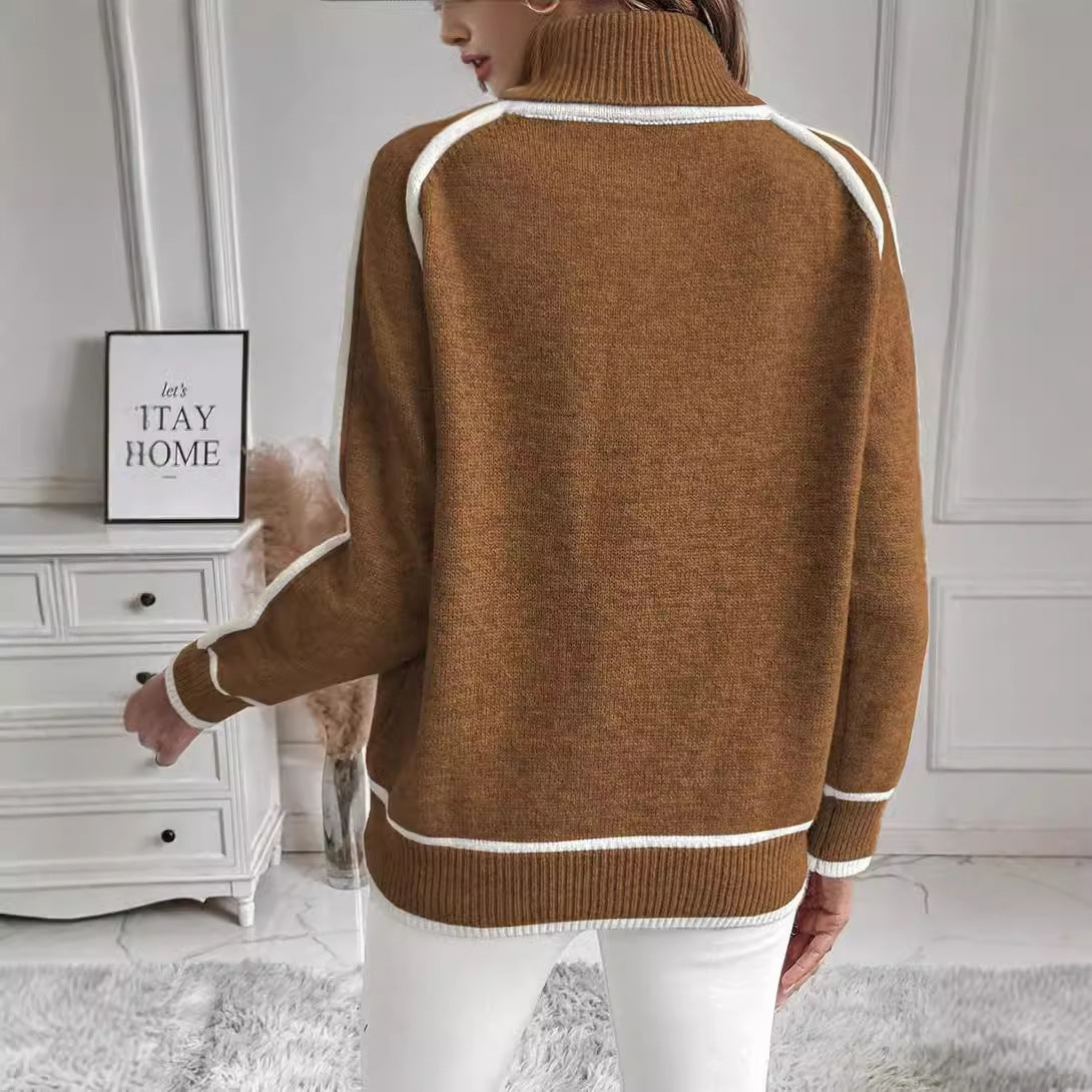 ArtelierDeRoche™ | Pull Tricot Unicolore et Bi-Colore à Col Haut pour Femmes
