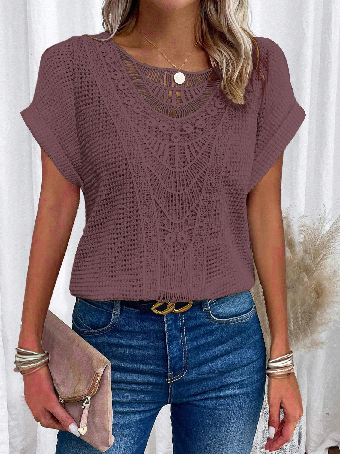 Zarelle – T-shirt à Manches Courtes avec Détails en Dentelle