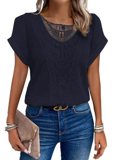 Zarelle – T-shirt à Manches Courtes avec Détails en Dentelle