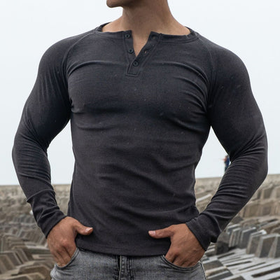 T-shirt homme à manches longues, coupe cintrée avec boutons - Dario