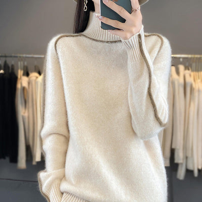 AtelierDeRoche™ | Pull En Laine Oversize à Col Haut pour Femmes