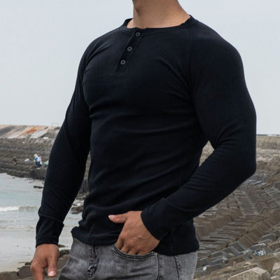 T-shirt homme à manches longues, coupe cintrée avec boutons - Dario
