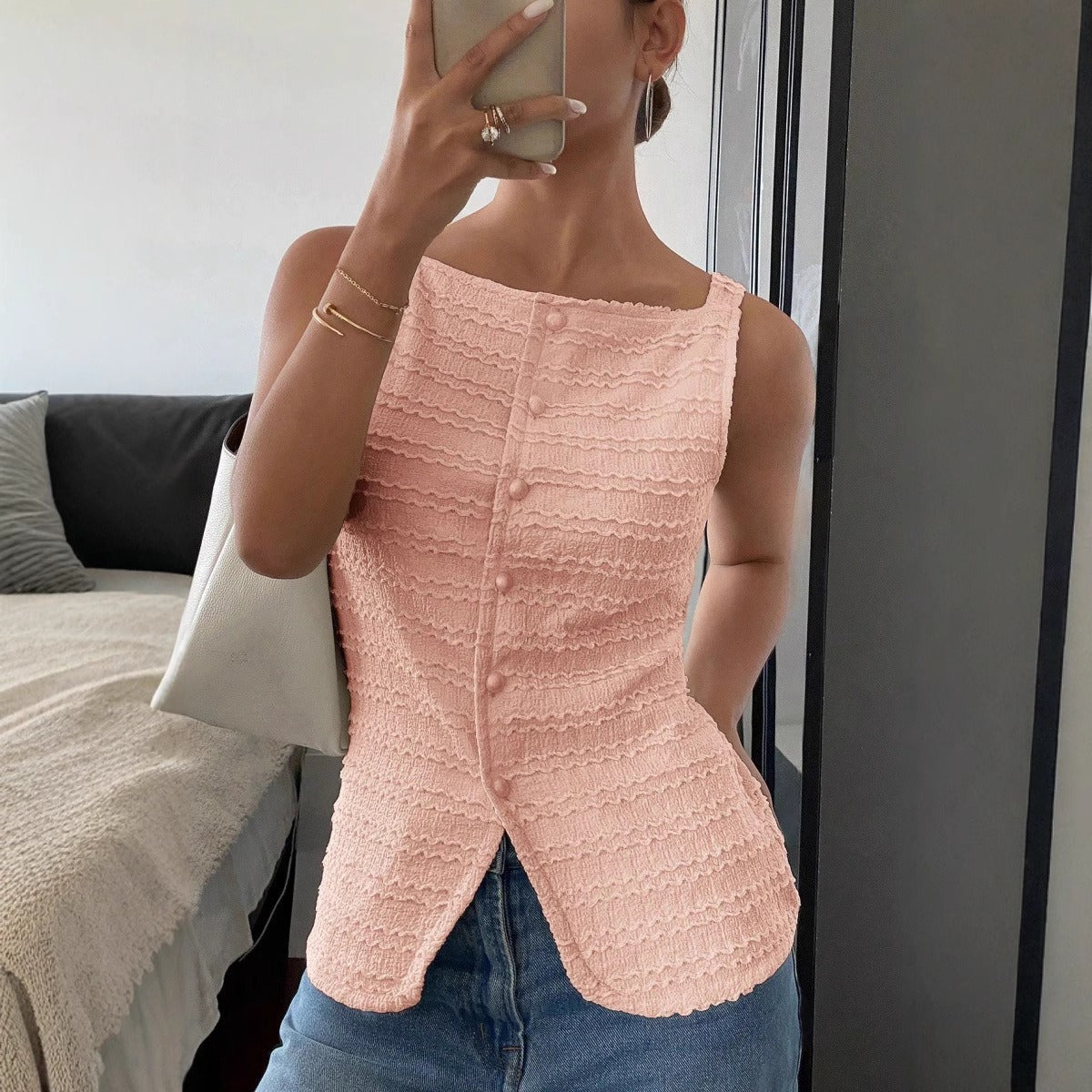 Top sans manches pour femme, texture côtelée, style ajusté - Eliane