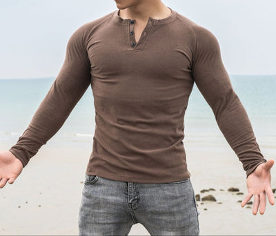 T-shirt homme à manches longues, coupe cintrée avec boutons - Dario