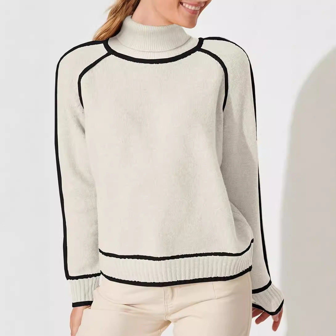 ArtelierDeRoche™ | Pull Tricot Unicolore et Bi-Colore à Col Haut pour Femmes