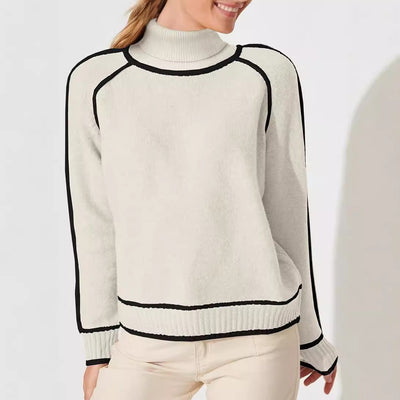 ArtelierDeRoche™ | Pull Tricot Unicolore et Bi-Colore à Col Haut pour Femmes
