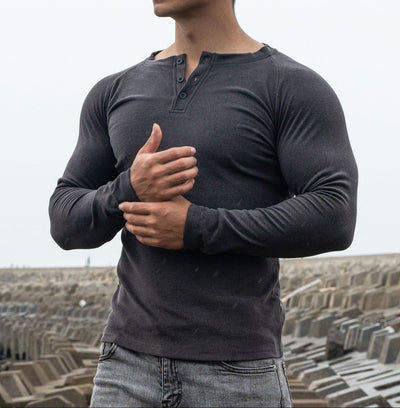 T-shirt homme à manches longues, coupe cintrée avec boutons - Dario