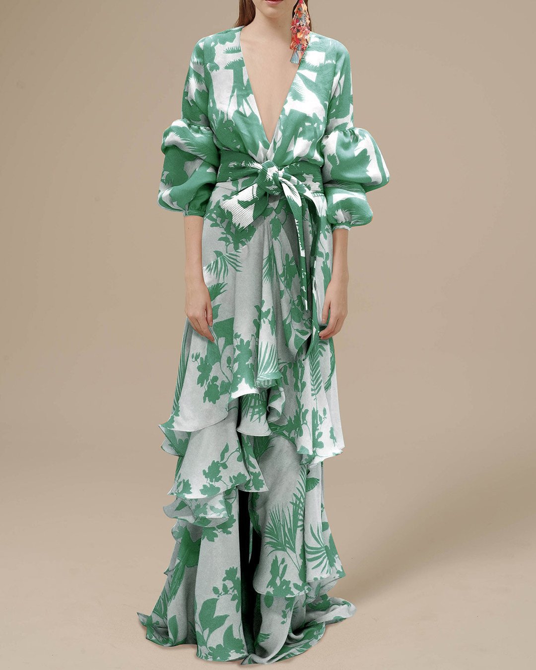 Robe Longue à Fleurs avec Jupe à Volants pour Femme
