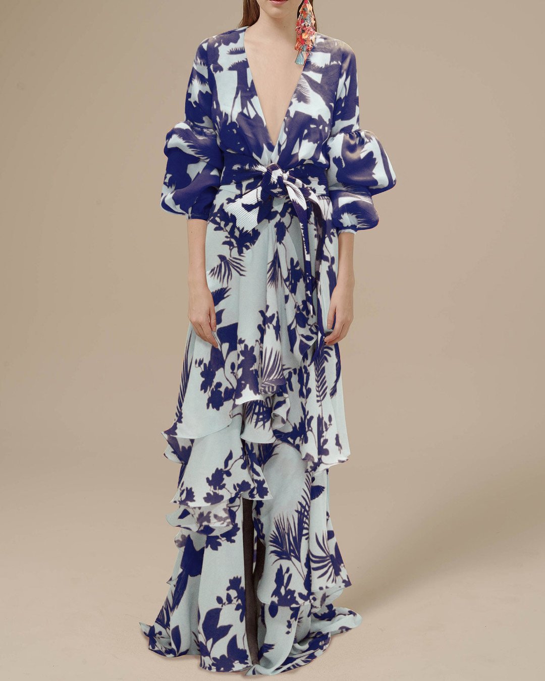 Robe Longue à Fleurs avec Jupe à Volants pour Femme