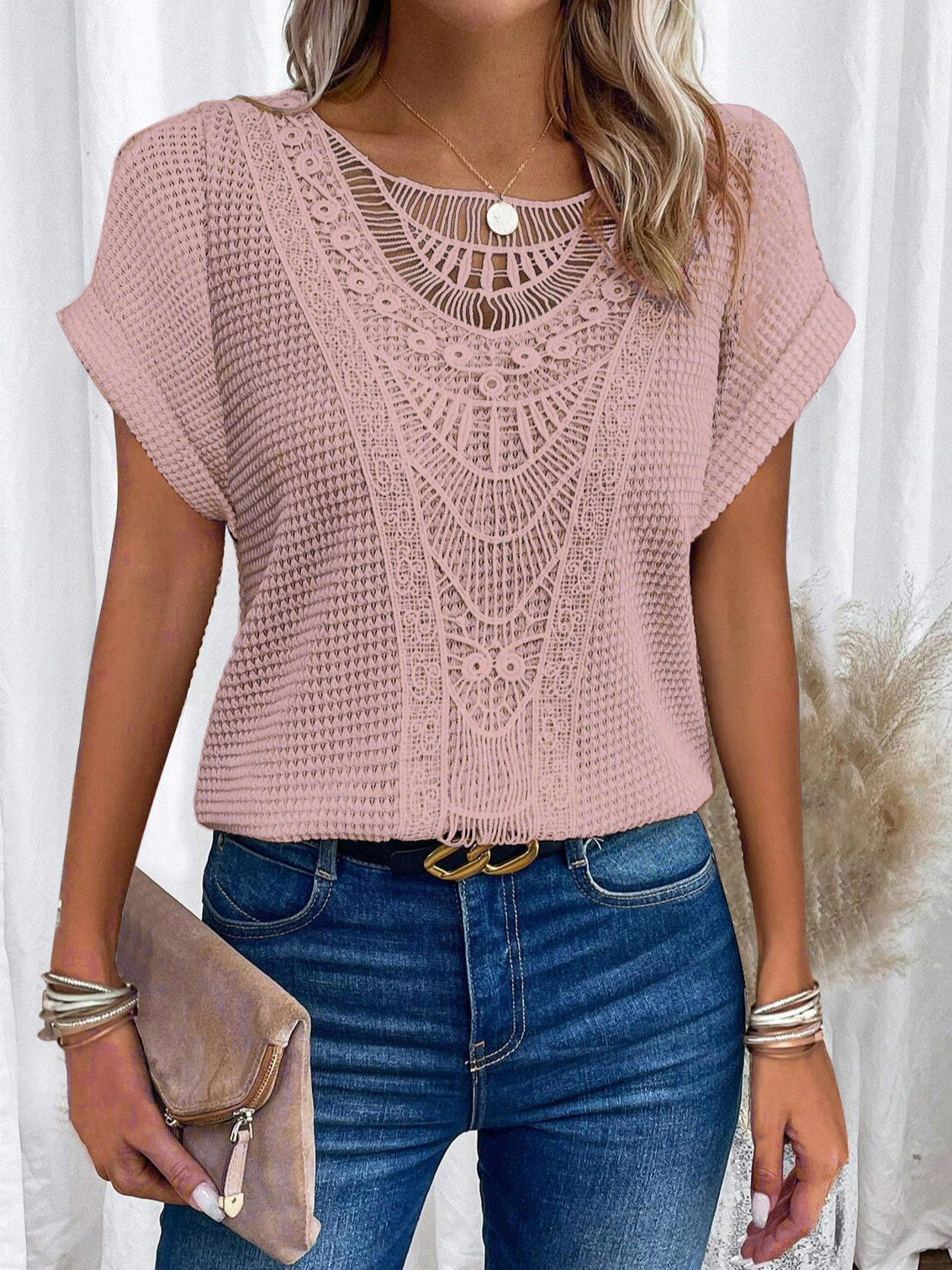 Zarelle – T-shirt à Manches Courtes avec Détails en Dentelle