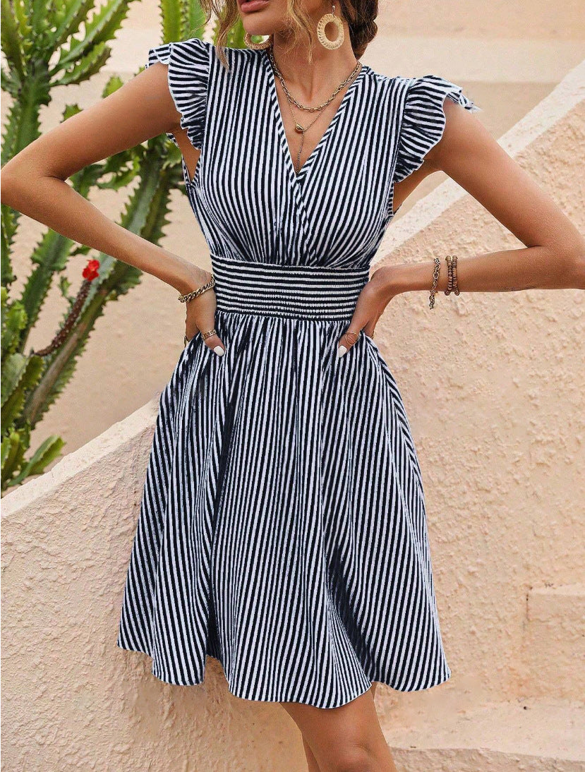 Lina - Robe d'été midi rayée en coton