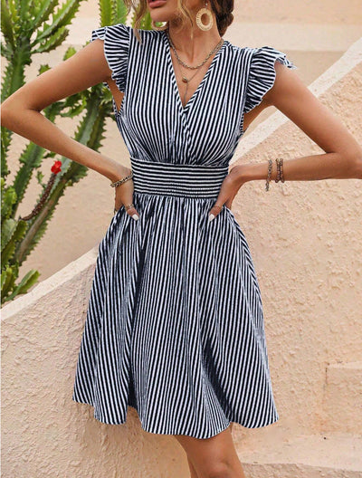 Lina - Robe d'été midi rayée en coton