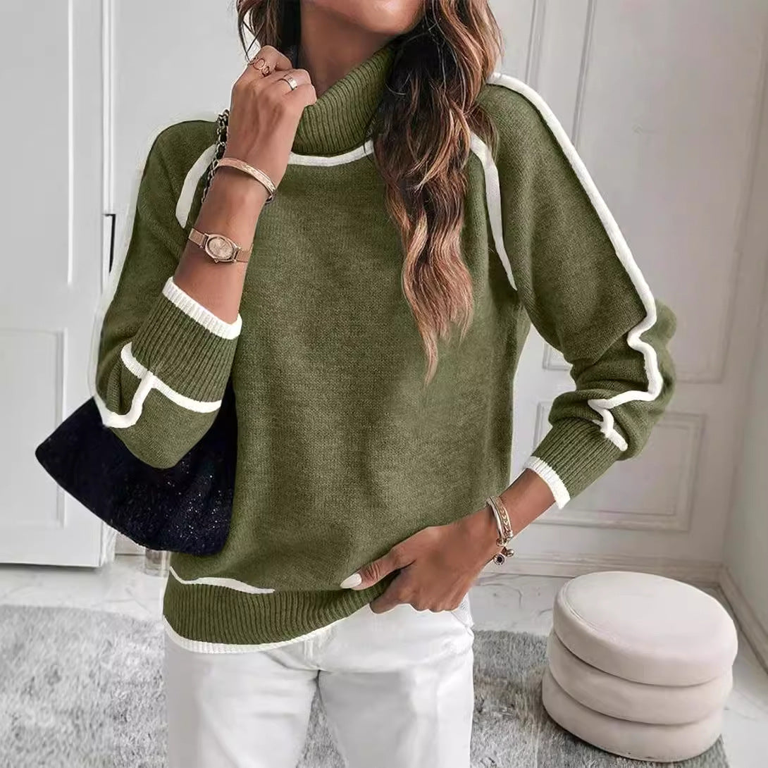 ArtelierDeRoche™ | Pull Tricot Unicolore et Bi-Colore à Col Haut pour Femmes