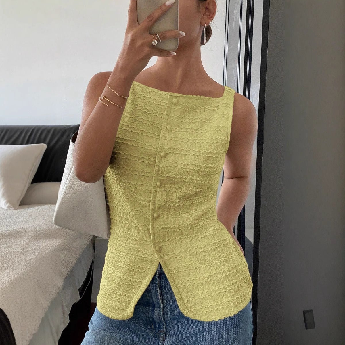 Top sans manches pour femme, texture côtelée, style ajusté - Eliane