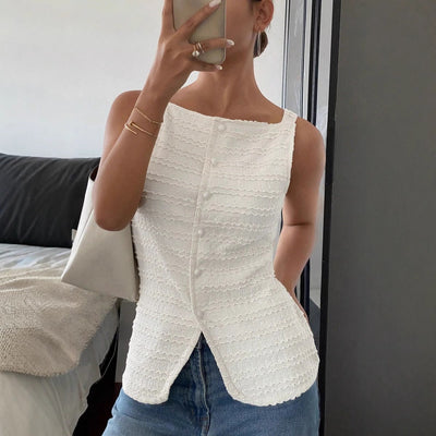 Top sans manches pour femme, texture côtelée, style ajusté - Eliane