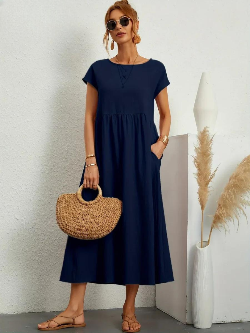 Maelis - Robe de Poche en Coton-Lin pour Femmes