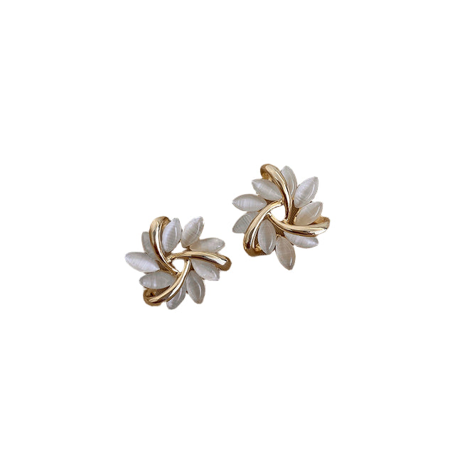 Boucles d’Oreilles Fleur Rondes en Opale
