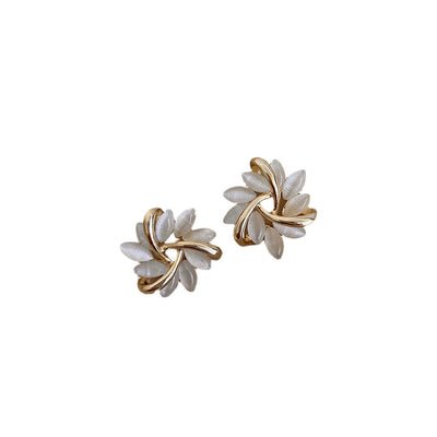 Boucles d’Oreilles Fleur Rondes en Opale