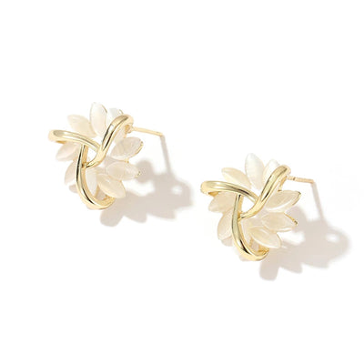 Boucles d’Oreilles Fleur Rondes en Opale