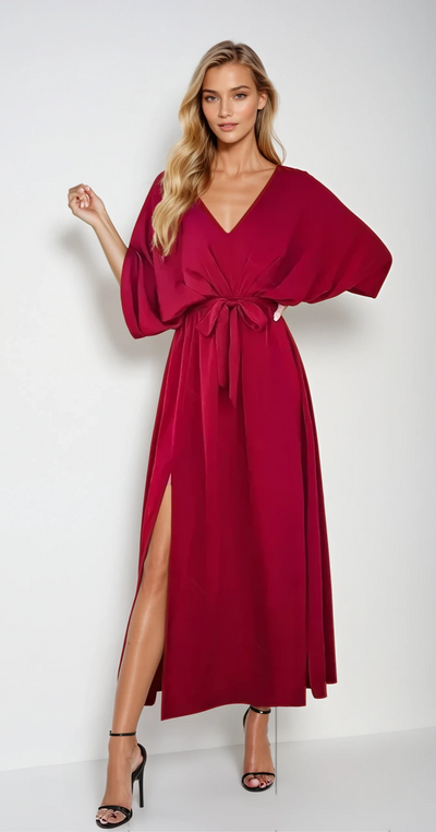 Colette - Robe fendue, décolleté en V et manches nouées