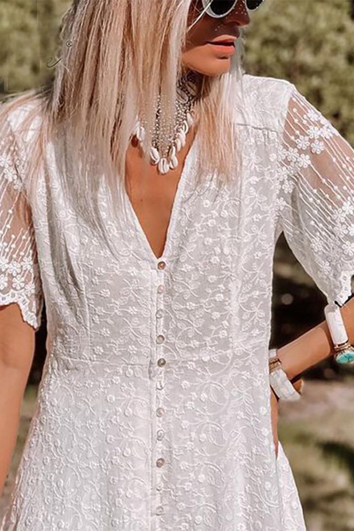 SHANNON – Robe Mi-Longue en Dentelle Bohème Chic