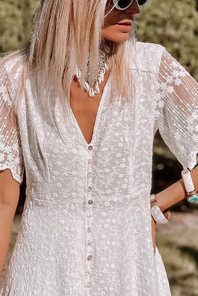 SHANNON – Robe Mi-Longue en Dentelle Bohème Chic