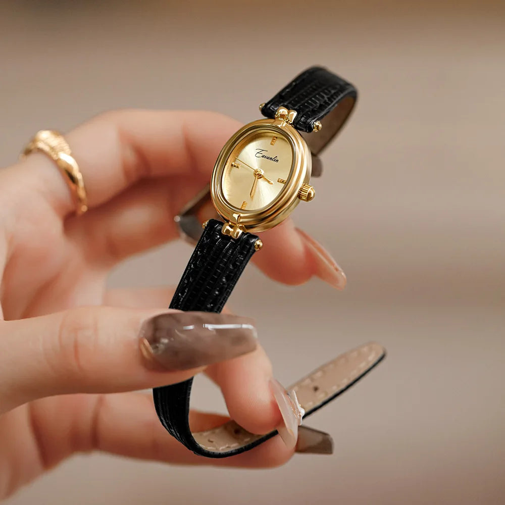 Montre élégante à quartz pour femmes | Cadran doré
