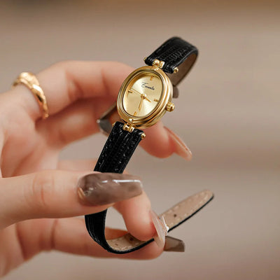 Montre élégante à quartz pour femmes | Cadran doré