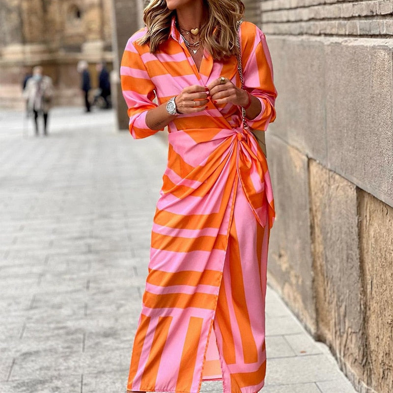 Madalynn | Robe Portefeuille Rayée pour Femmes avec Coupe Confortable