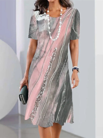 Robe Midi à Manches Courtes pour Femme avec Col ras du cou