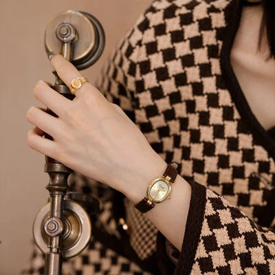 Montre élégante à quartz pour femmes | Cadran doré
