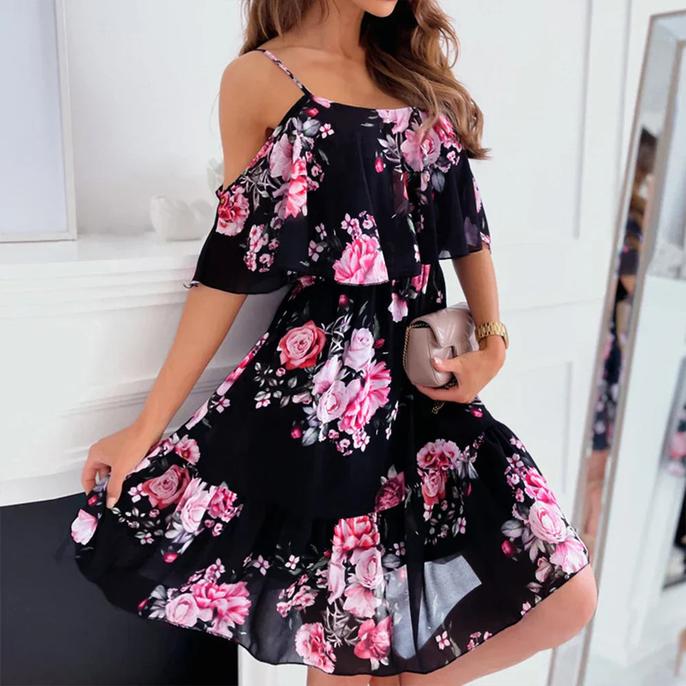 Léonie - Robe en mousseline de soie à fleurs et décolleté en V