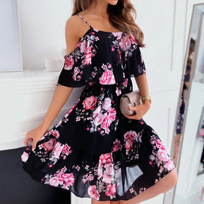 Léonie - Robe en mousseline de soie à fleurs et décolleté en V