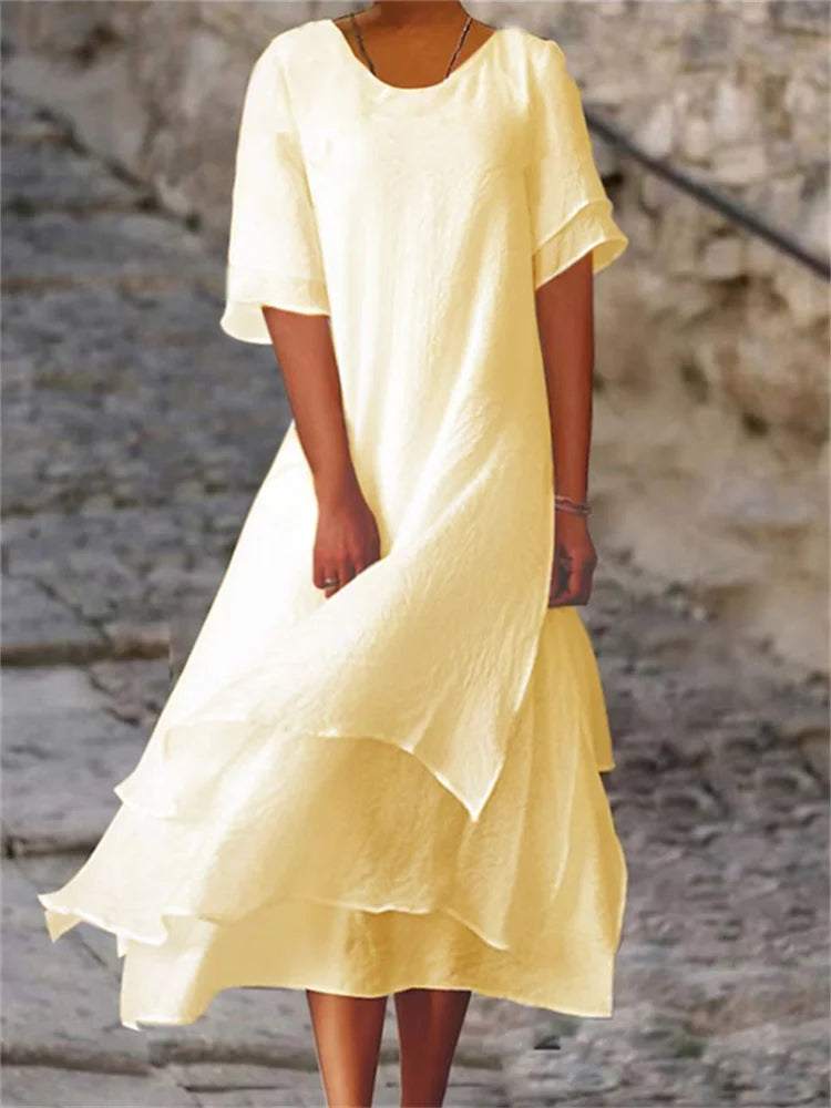 Robe Mi-Longue Femme à Jupe à Étages