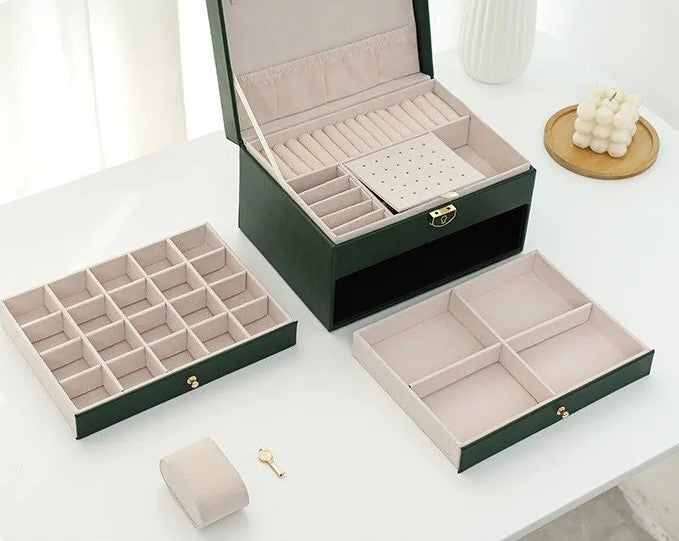 Boîte à bijoux pour femmes | Cuir multicouche