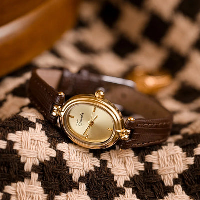Montre élégante à quartz pour femmes | Cadran doré