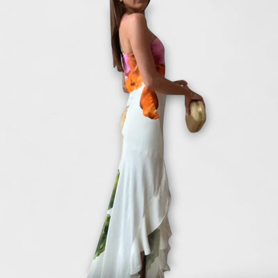 Sapphire | Robe mi-mollet chic à décolleté asymétrique