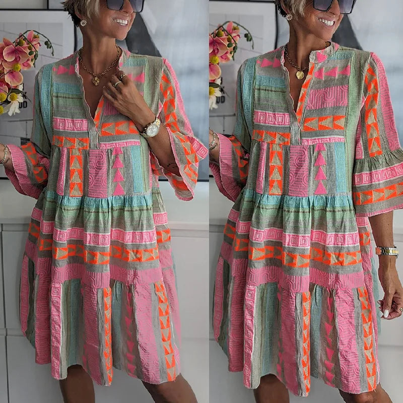 Anaise | Robe d'été en coton et chanvre à col en V chic
