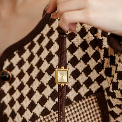 Montre élégante à quartz pour femmes | Cadran doré