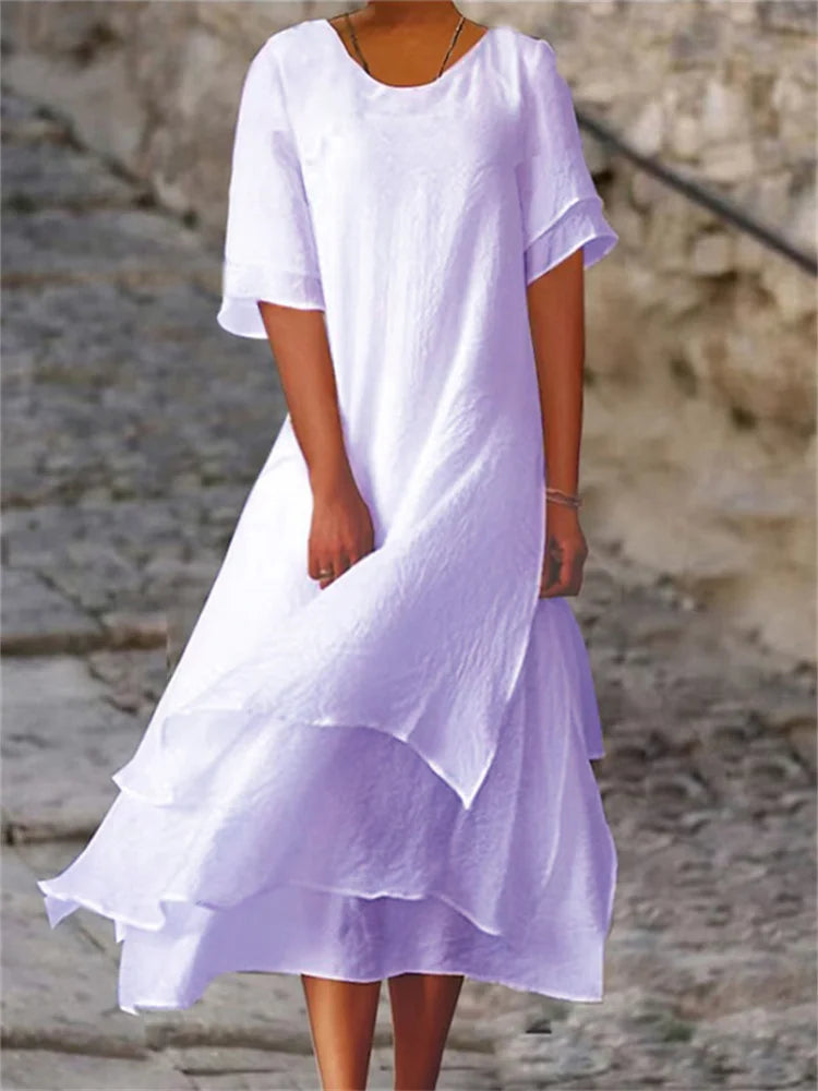 Robe Mi-Longue Femme à Jupe à Étages